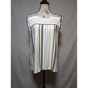 LOFT Women's Multicolor Striped Flutter Sleeveless Button Back Blouse Size Large